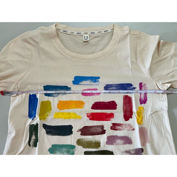 LOGO Limitees by Lori Goldstein 3/4 Sleeve Graphic Tee CHAMPAGNE NWOT SIZE XXS - Picture 7 of 7